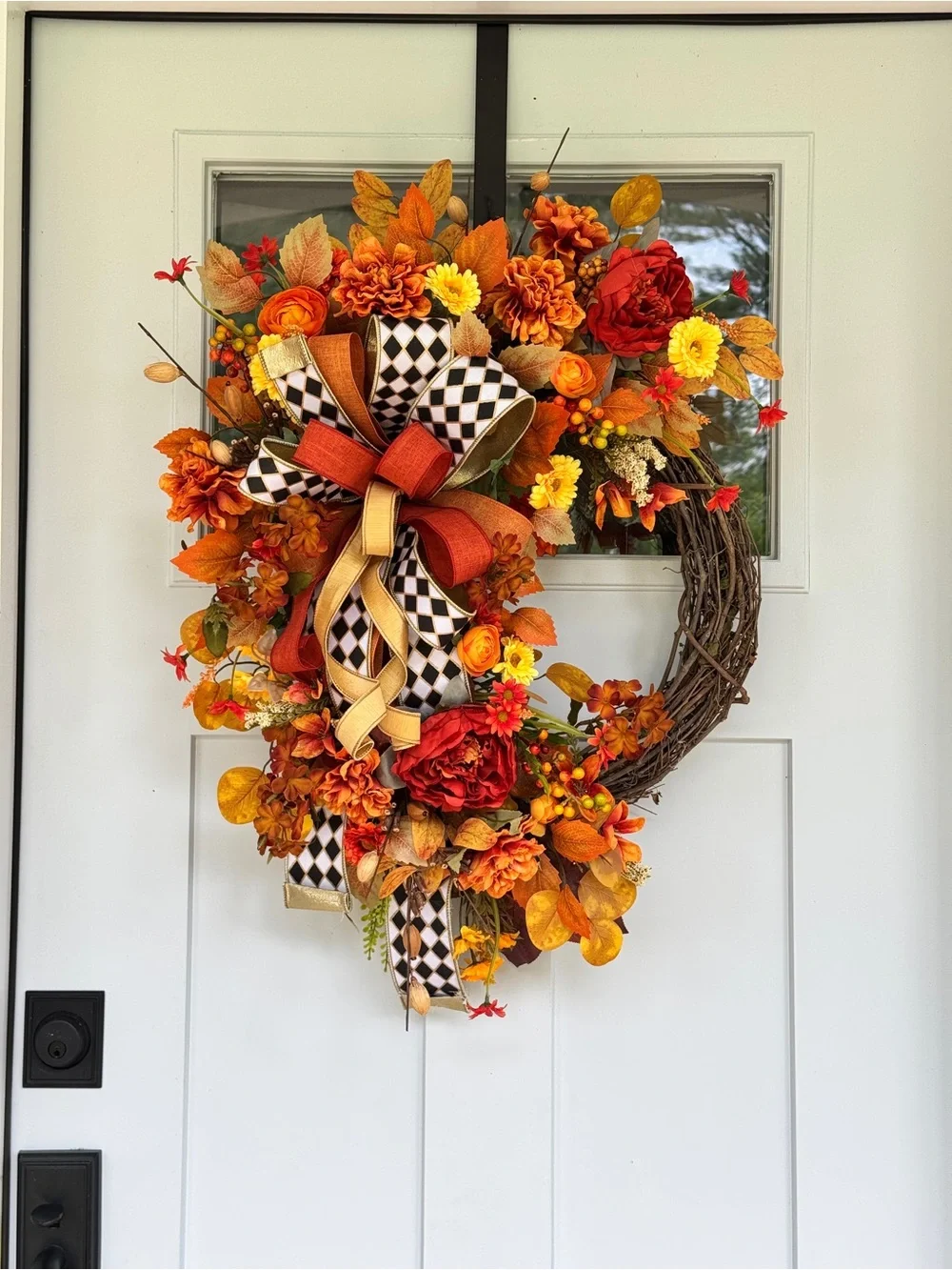 Bold Harlequin Fall Grapevine Wreath